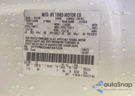 2008 Ford Ranger Xl/Xlt из США, поврежденный, VIN 1FTYR10D08PA81229